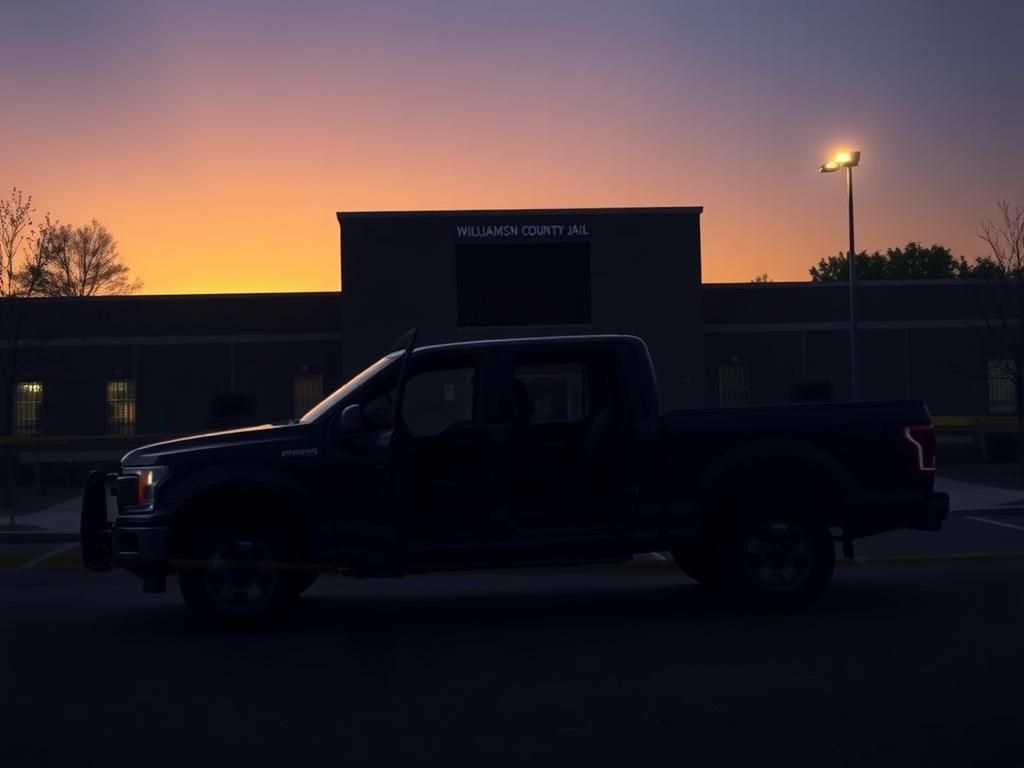 Flick International somber view of Williamson County Jail at dusk during Jay Cutler's incarceration for DUI