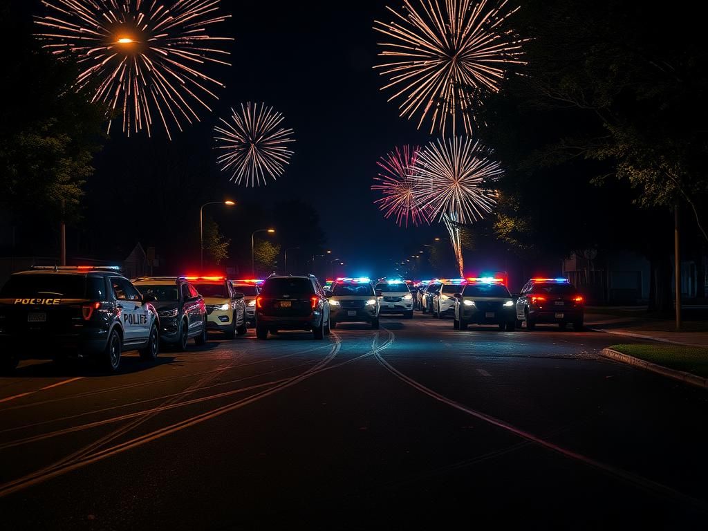 Flick International A chaotic street takeover in New Jersey with police vehicles and fireworks lighting up the sky