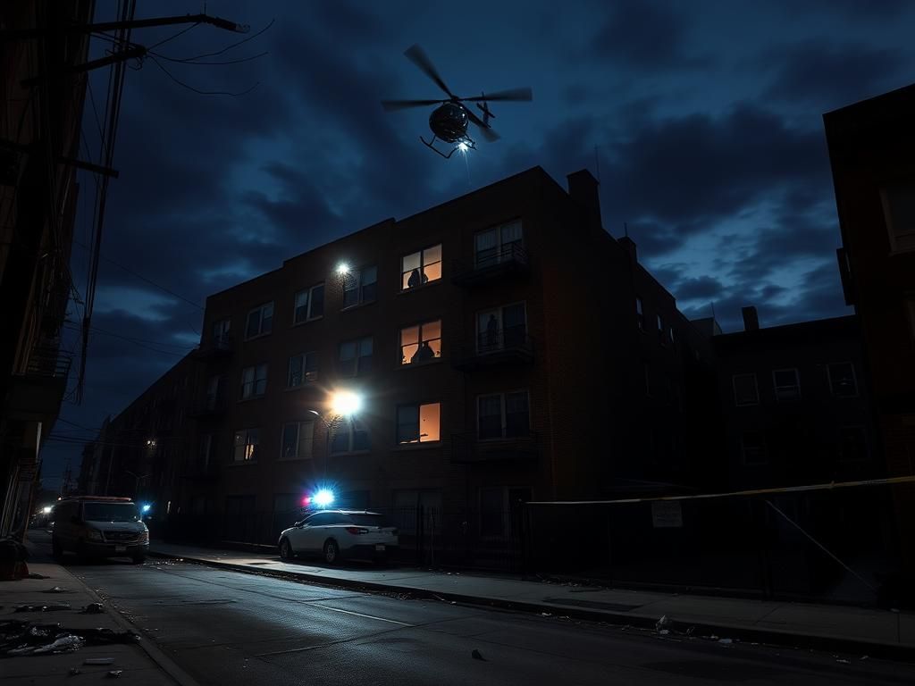 Flick International Dramatic nighttime scene in Chicago during a federal operation against Tren de Aragua gang members