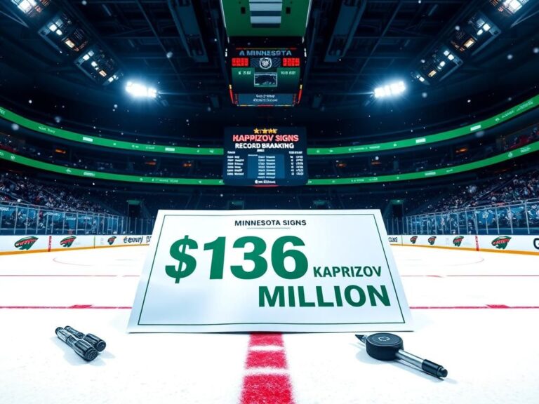 Flick International Kirill Kaprizov signing his record-breaking $136 million contract on an ice hockey rink