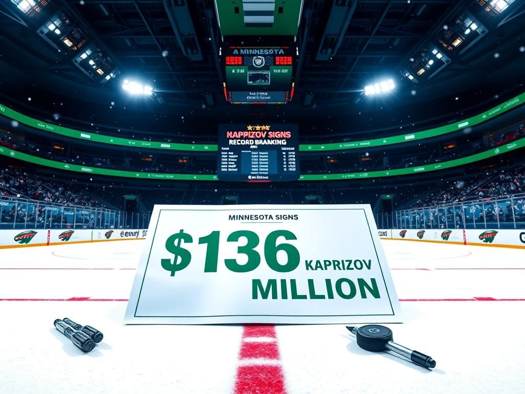 Flick International Kirill Kaprizov signing his record-breaking $136 million contract on an ice hockey rink
