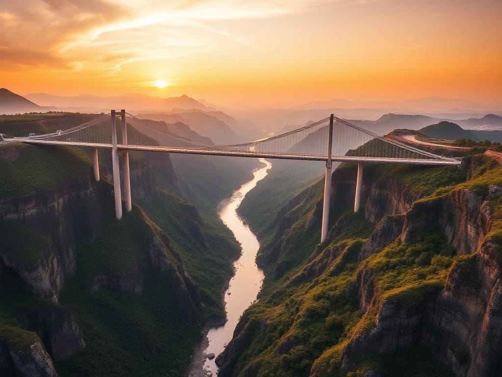 Flick International Aerial view of the Huajiang Grand Canyon Bridge showcasing its impressive span