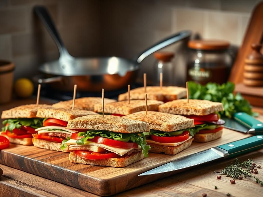 Flick International A vibrant kitchen scene featuring gourmet sandwiches and a sleek HexClad frying pan.