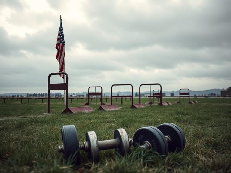 Flick International An empty military obstacle course under a cloudy sky, representing physical challenges faced by troops.