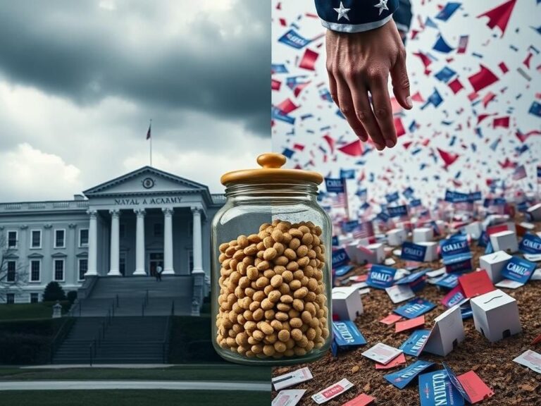 Flick International Split-image showing contrasting military and political scenes, with a cookie jar metaphor.