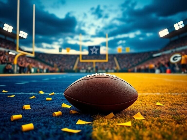 Flick International Dramatic football scene highlighting the rivalry between Dallas Cowboys and Green Bay Packers