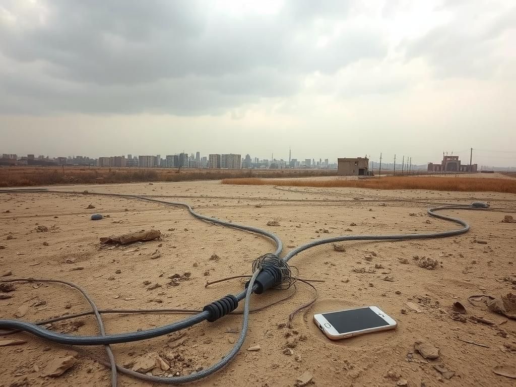 Flick International A broken fiber-optic cable in Afghanistan's desolate landscape symbolizes the country's digital blackout.