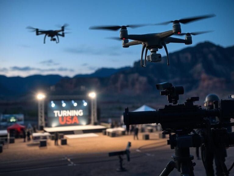 Flick International A Turning Point USA event venue in Utah with detailed security measures and a backdrop of mountains