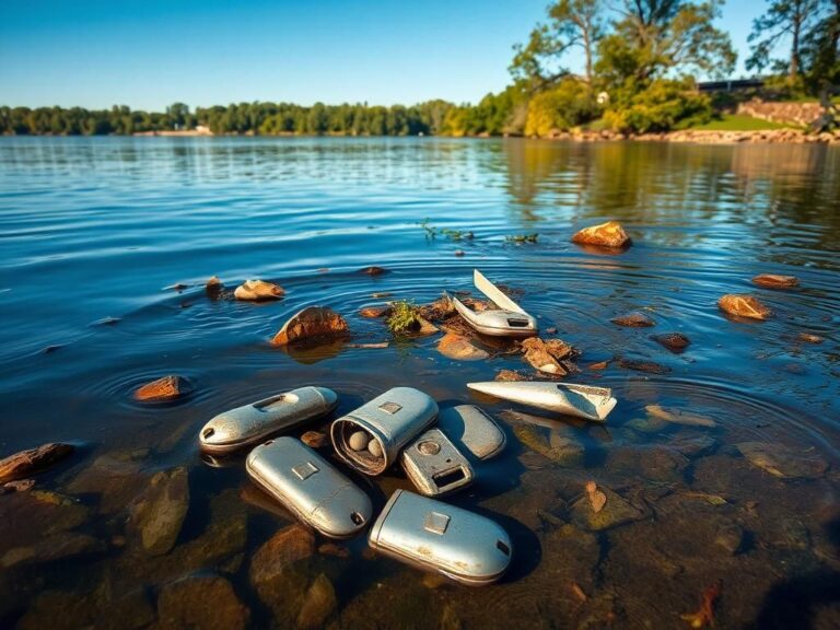 Flick International Partially submerged metallic airplane debris along the Potomac River