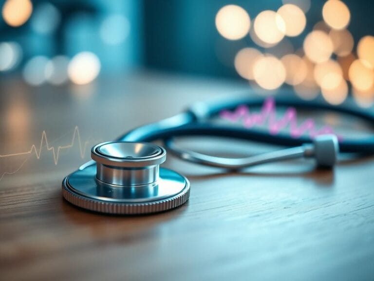 Flick International Close-up of a modern AI-enabled stethoscope on a wooden surface with a clinical ambiance