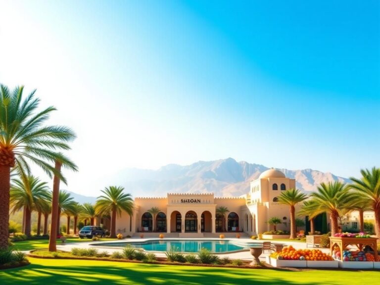 Flick International A luxurious property in Oman showcasing Arabian-style architecture and lush greenery.