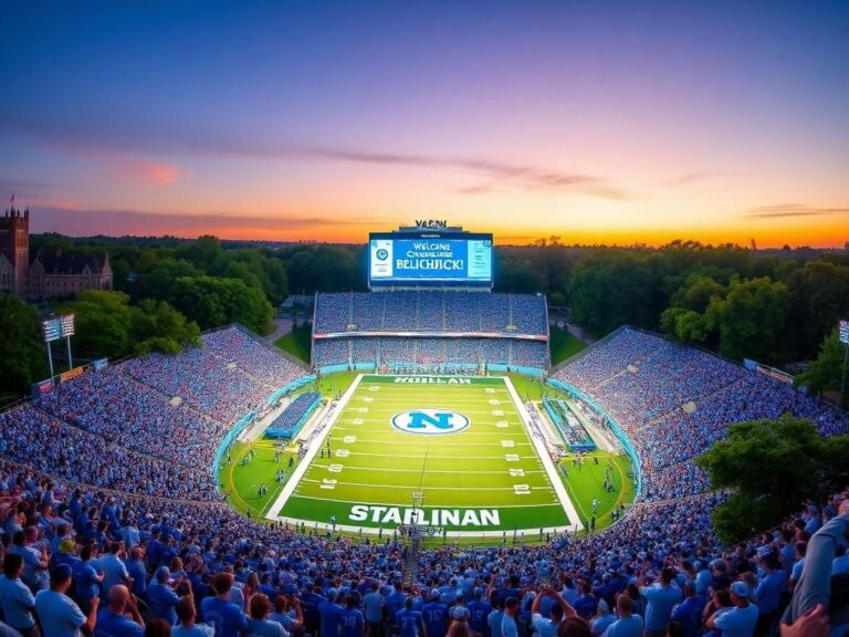 Flick International Aerial view of Kenan Memorial Stadium during a college football game with fans in UNC colors