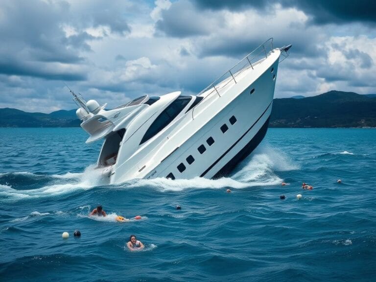 Flick International A luxury yacht capsizing in Turkish waters with passengers jumping overboard.