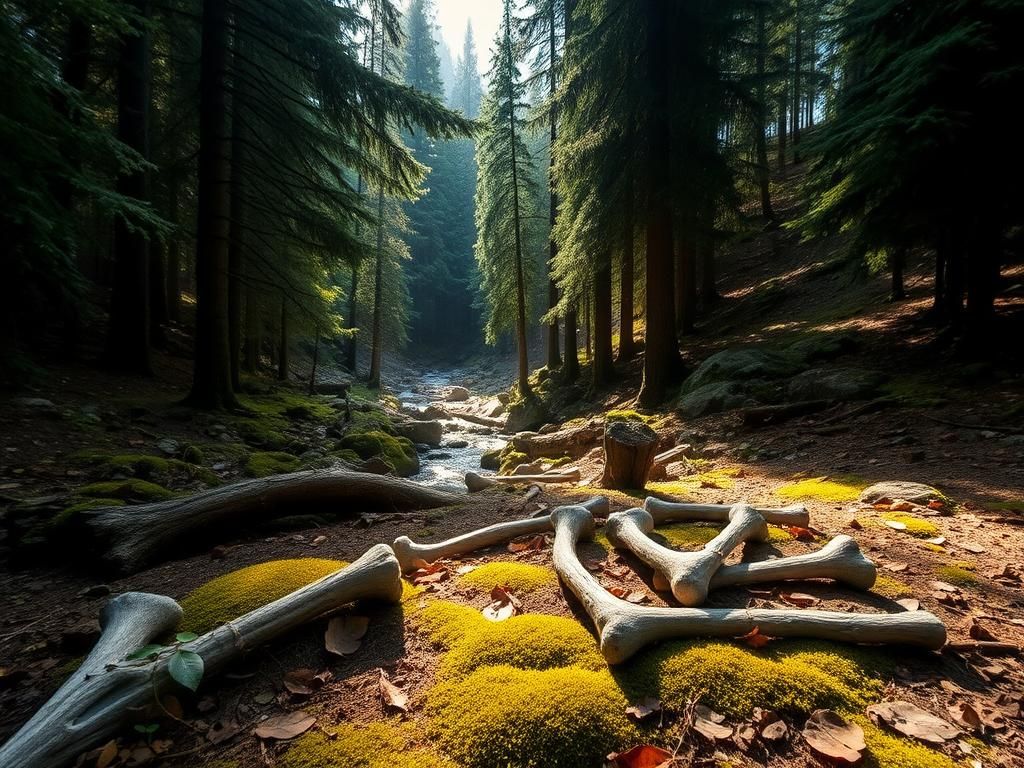 Flick International Scattered bones partially covered in moss at Rock Island Campground