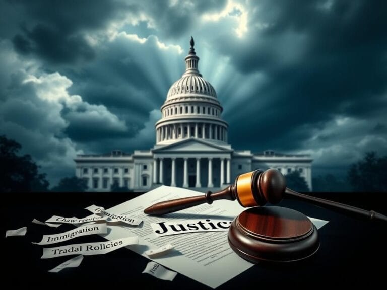 Flick International Dramatic image of the U.S. Capitol building shrouded in dark clouds, symbolizing Trump's legal challenges.