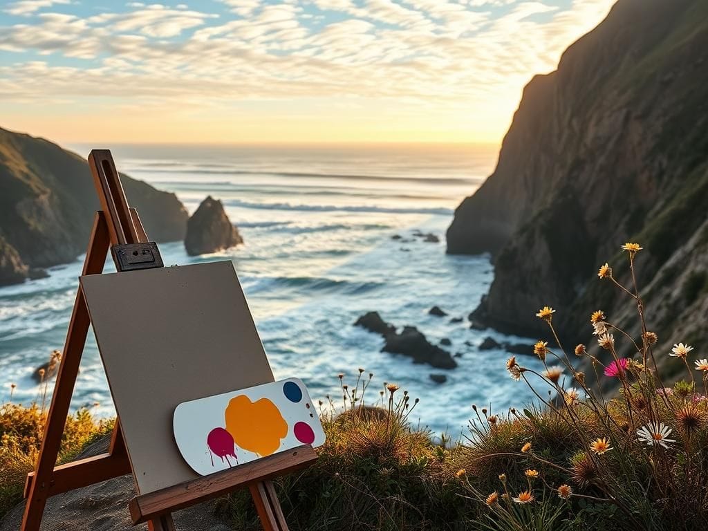 Flick International Serene coastal landscape at Big Sur with a rugged cliffside and turbulent ocean waves