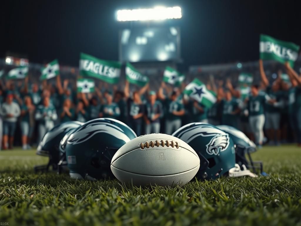 Flick International Dynamic football huddle with pads and a white football on a night field