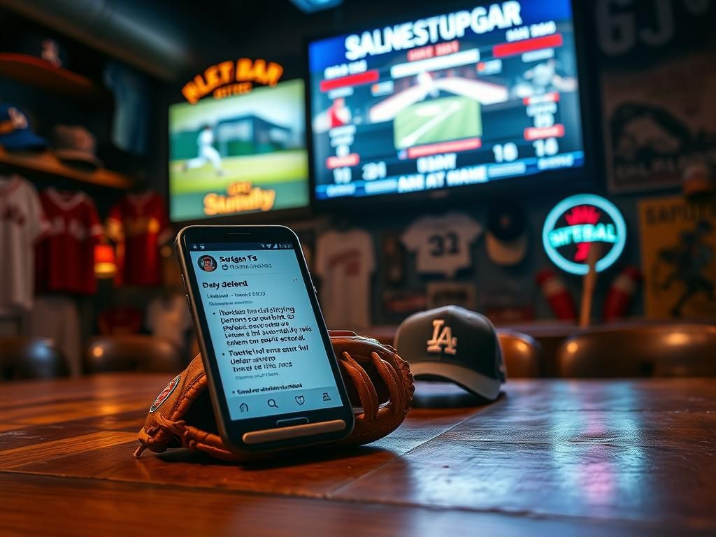 Flick International A baseball glove and smartphone on a wooden table in a sports bar during a game.