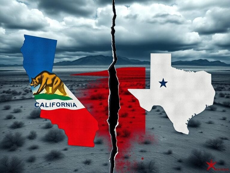 Flick International Dramatic landscape of California and Texas symbolizing political redistricting tension