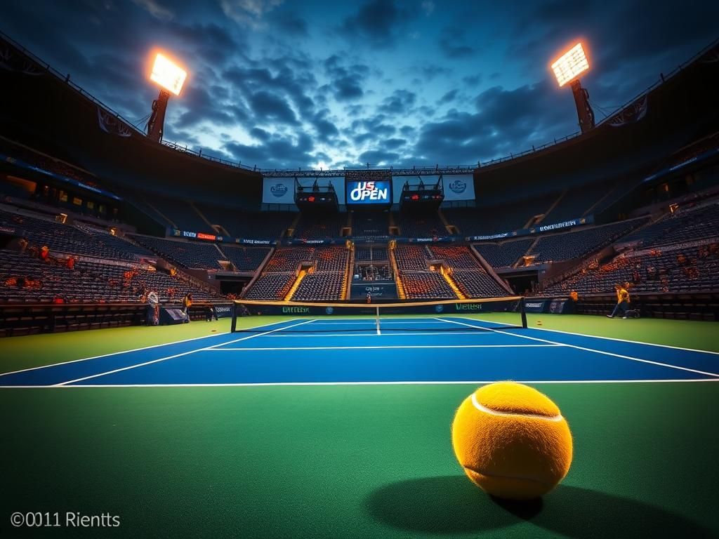 Flick International Vibrant scene of Arthur Ashe Stadium filled with anticipation for the U.S. Open men's final.