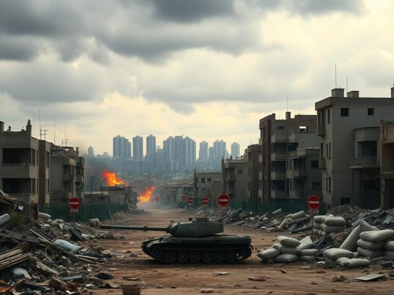 Flick International War-torn urban landscape of Gaza City with military action and damaged buildings