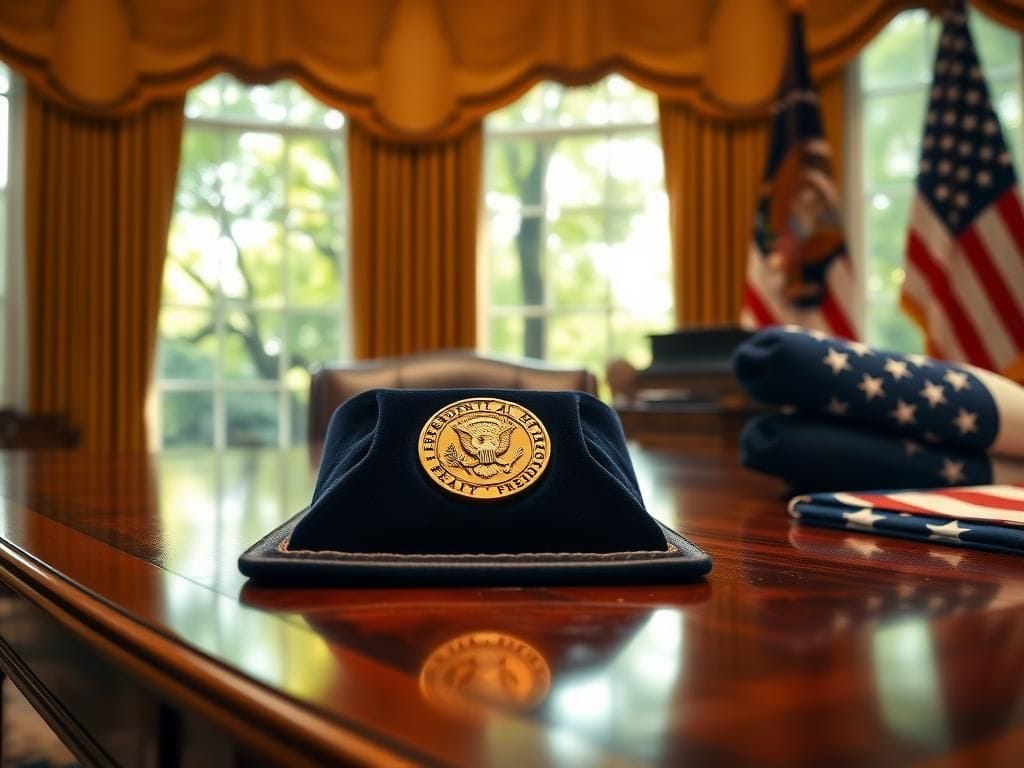 Flick International Oval Office setting with Presidential Medal of Freedom on a wooden desk