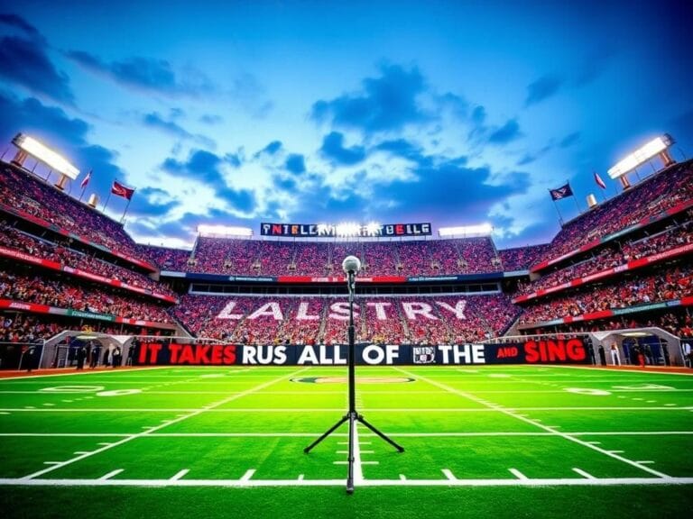 Flick International A vibrant scene at Lincoln Financial Field with flags and banners symbolizing unity before the Black national anthem performance.