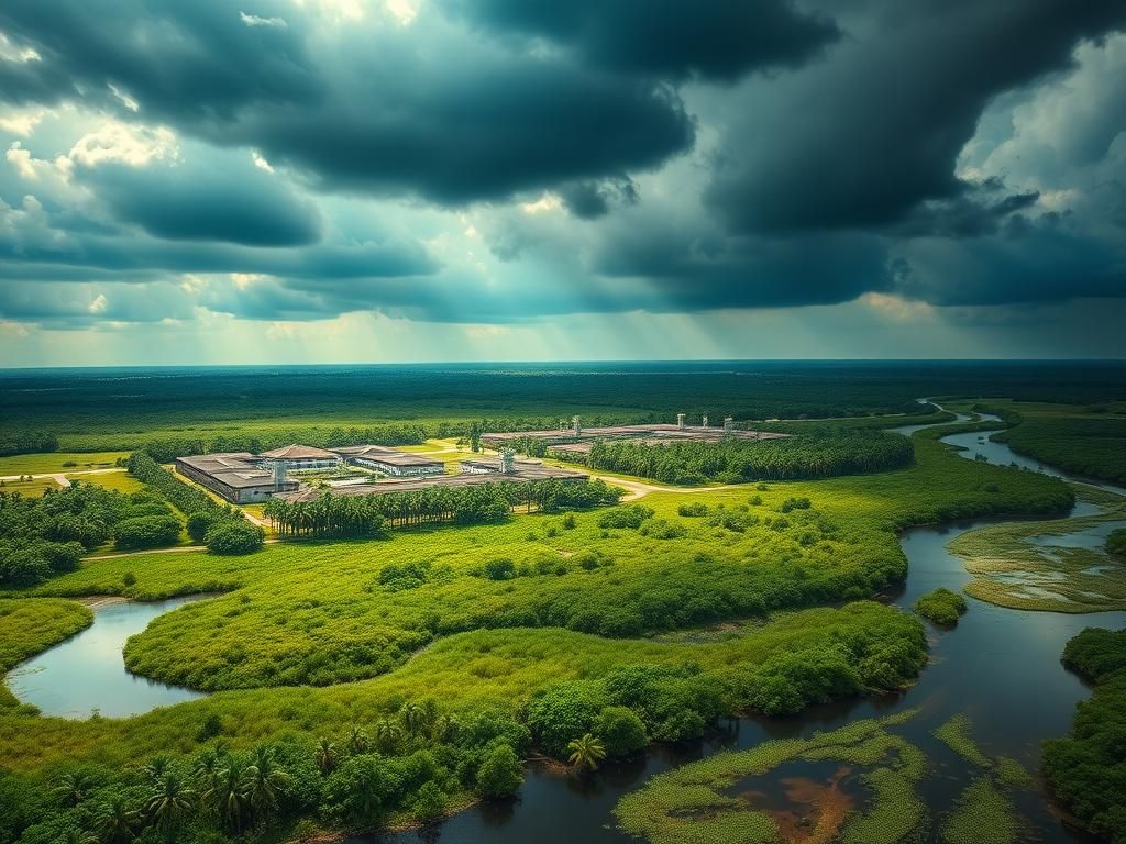 Flick International Aerial view of the Alligator Alcatraz immigration detention center in the Florida Everglades.