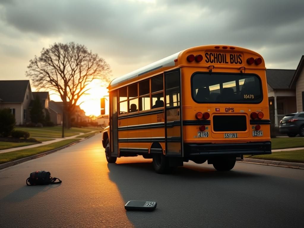 Flick International An empty school bus parked on a suburban street, symbolizing a school bus mix-up incident.