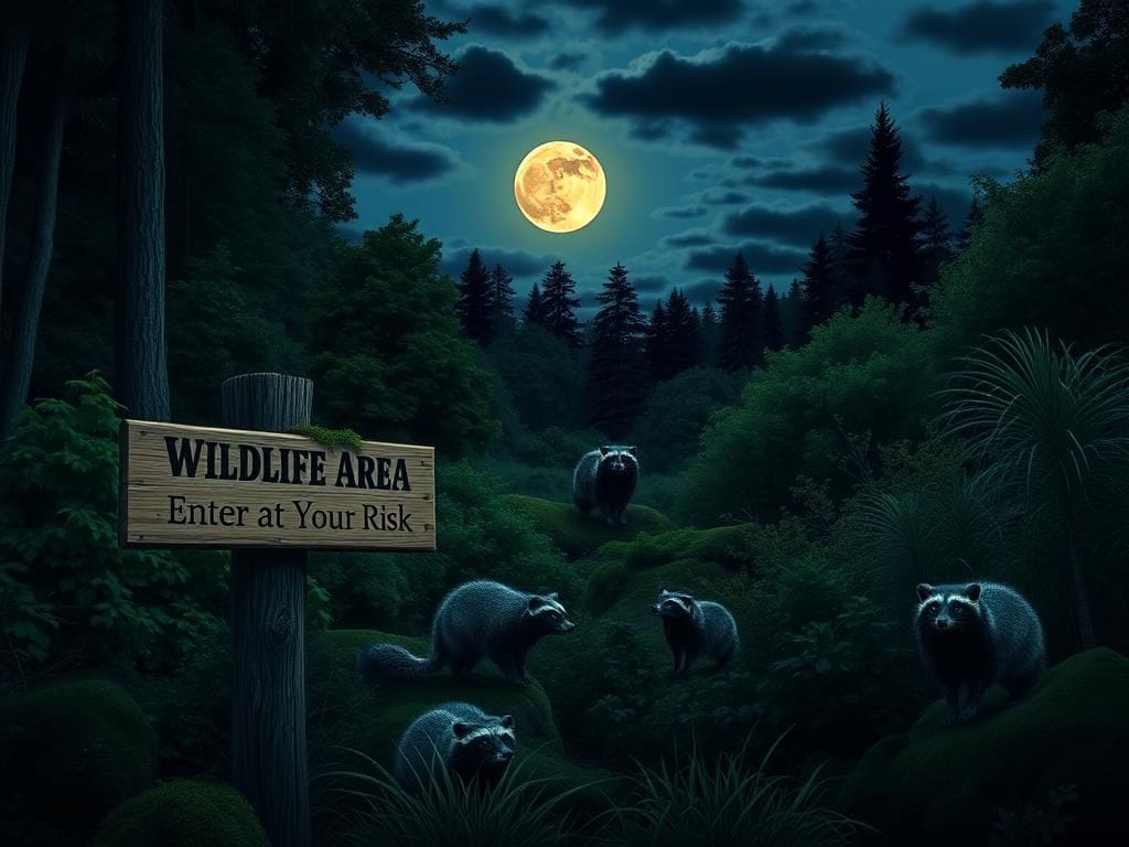 Flick International Serene twilight woodland scene with wildlife signpost