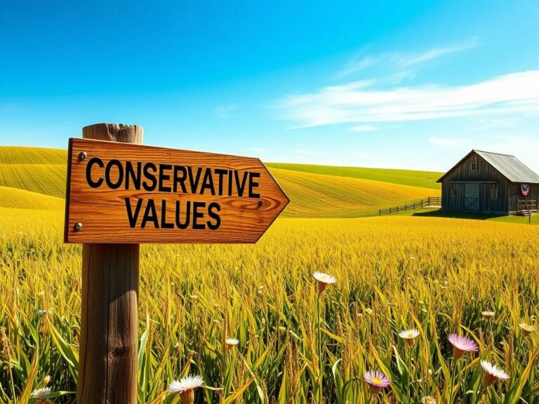 Flick International Vibrant landscape of Iowa featuring cornfields and a signpost promoting Conservative Values