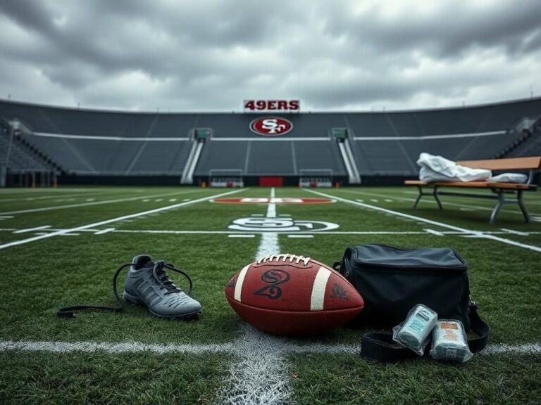 Flick International Empty football field under overcast skies with cleats and football symbolizing injury struggles