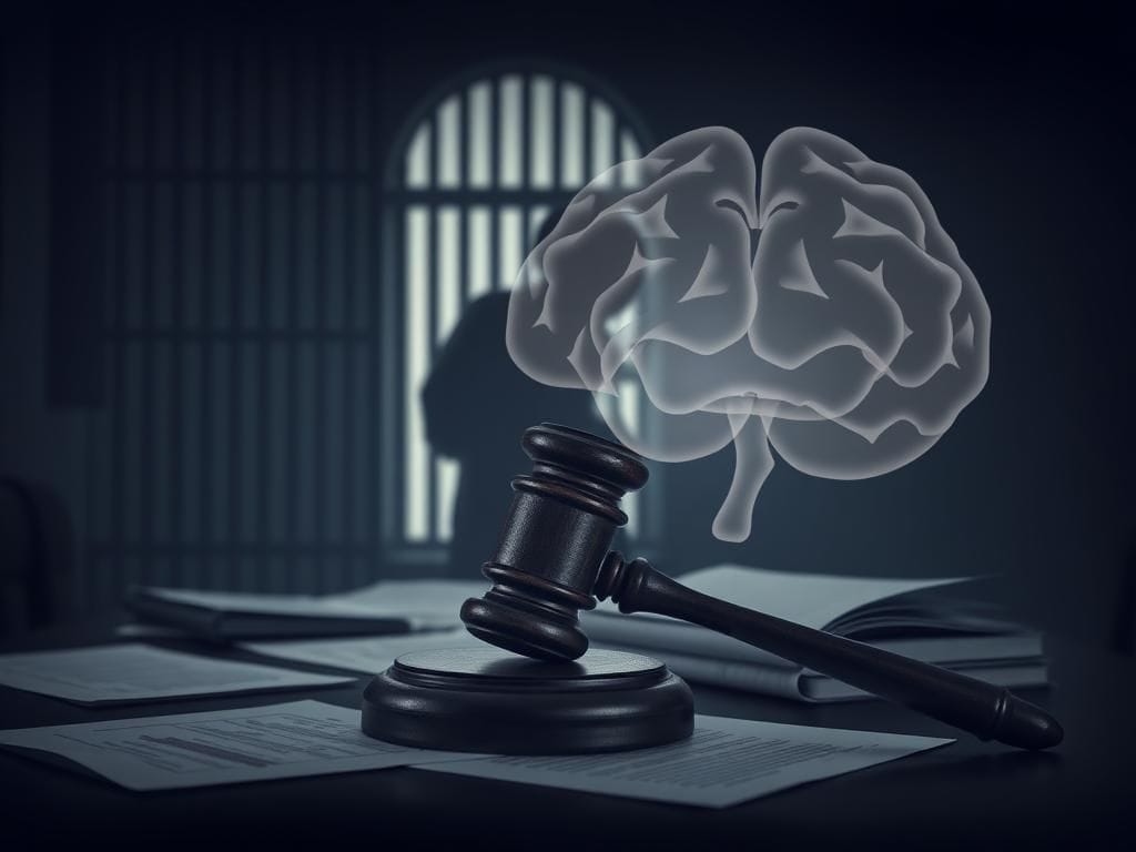 Flick International A somber courtroom with a wooden gavel, symbolizing justice in the Bryan Kohberger case