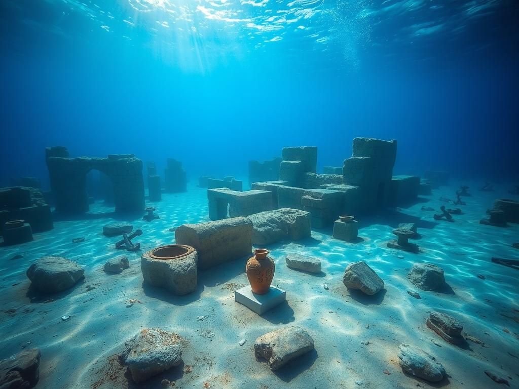 Flick International Underwater ruins of an ancient Egyptian city with stone buildings and pottery