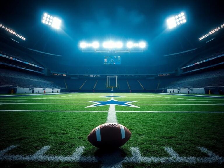 Flick International Dramatic scene of Lincoln Financial Field illuminated under the night sky with a lone football on the turf