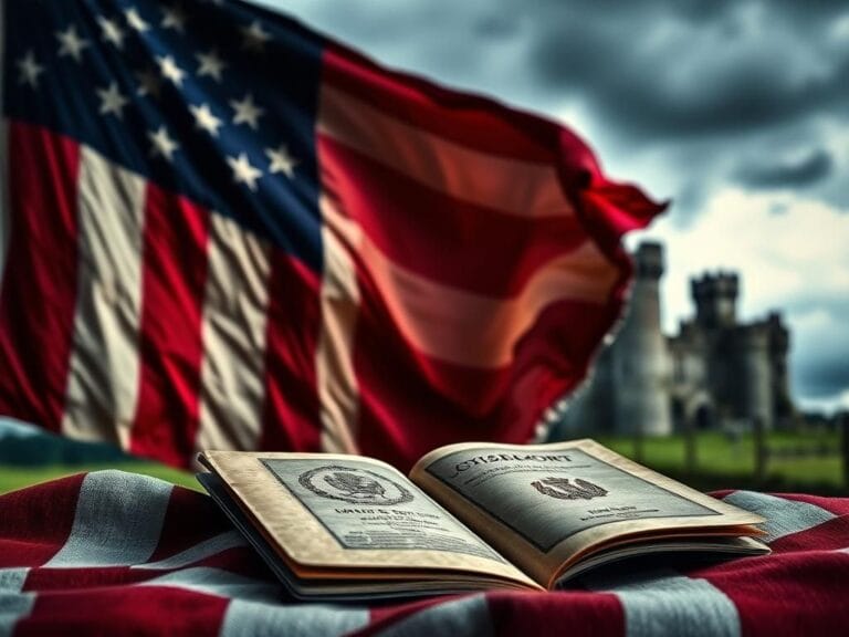 Flick International A weathered American flag and an open passport symbolizing citizenship and conflict