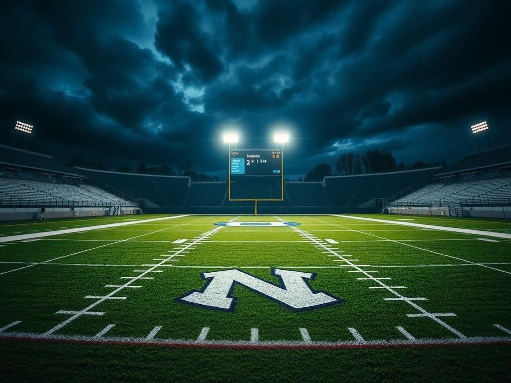 Flick International Night football scene at a University of North Carolina stadium with the end zone displaying UNC logo