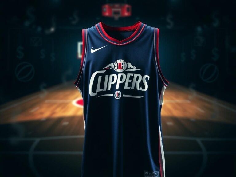 Flick International Los Angeles Clippers jersey with Aspiration Partners logo on a blurred basketball court background