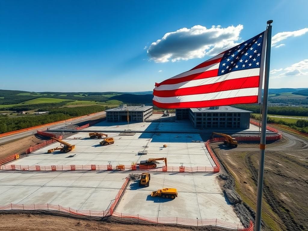 Flick International Aerial view of the under-construction electric vehicle battery factory in Georgia.