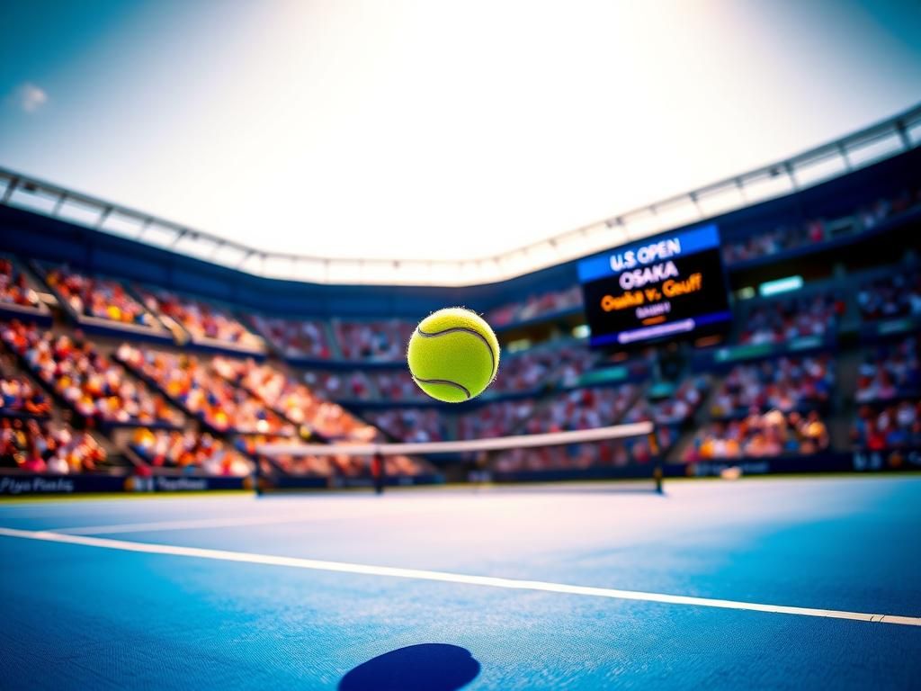 Flick International Tennis ball hovering mid-air during Naomi Osaka's match against Coco Gauff at the U.S. Open
