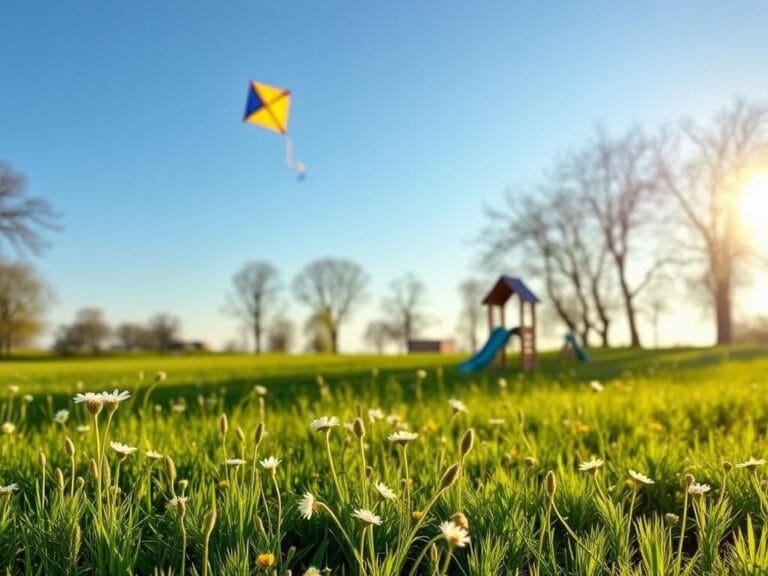 Flick International Serene outdoor park with playground and colorful kite symbolizing family and hope