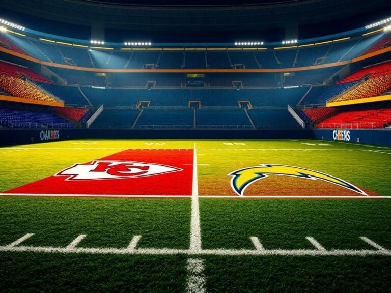 Flick International Football field at Neo Química Arena in São Paulo showing angry Chargers fans with Chiefs logo in end zone