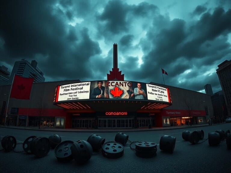Flick International Panoramic view of the Toronto International Film Festival venue with a prominent marquee and John Candy image