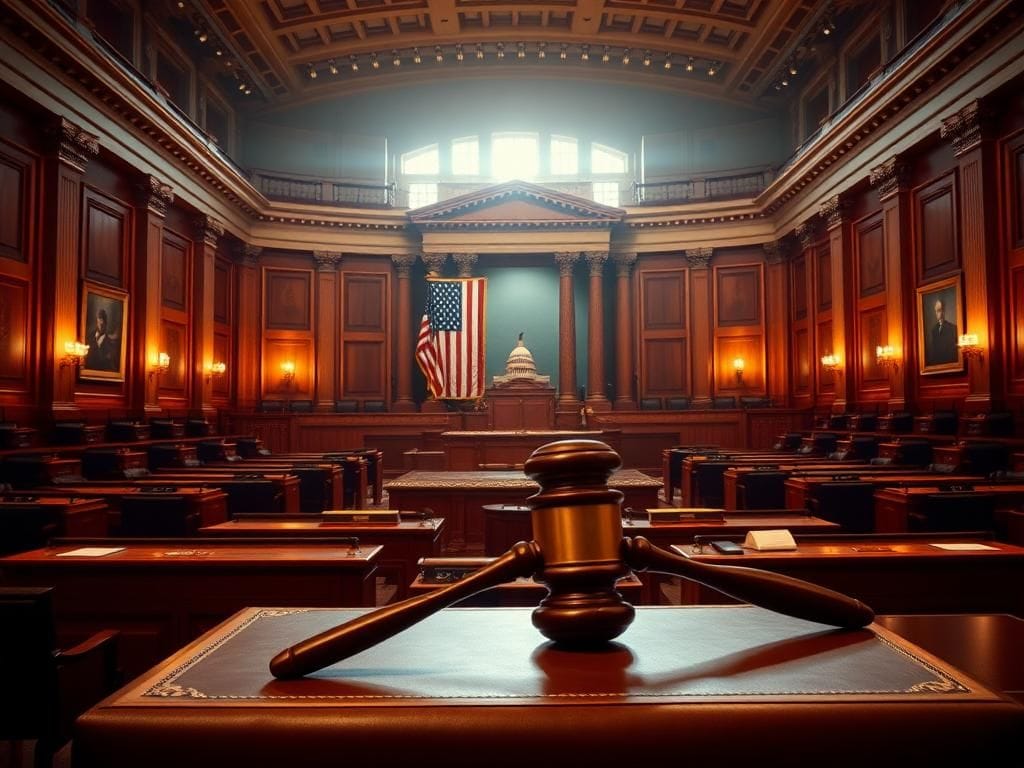 Flick International Grand, empty congressional chamber symbolizing a historic farewell