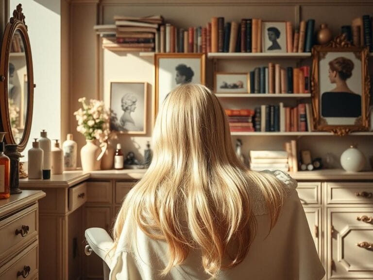 Flick International Vintage hair salon aesthetic featuring styling tools and blonde hair strands