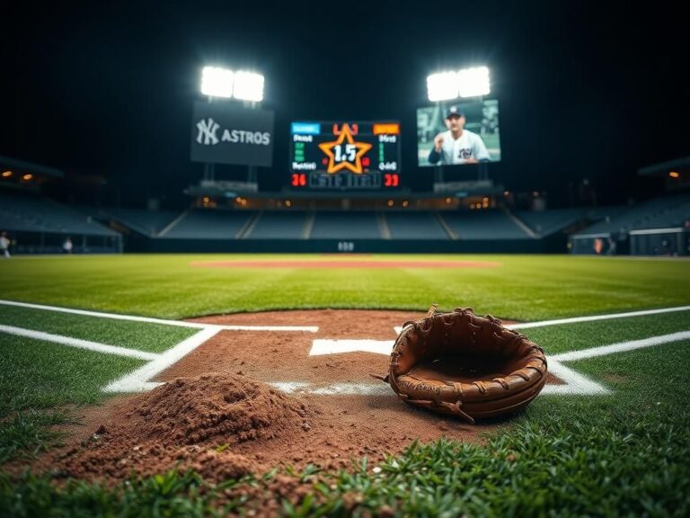 Flick International Dramatic night scene of a baseball diamond after the Yankees vs. Astros game