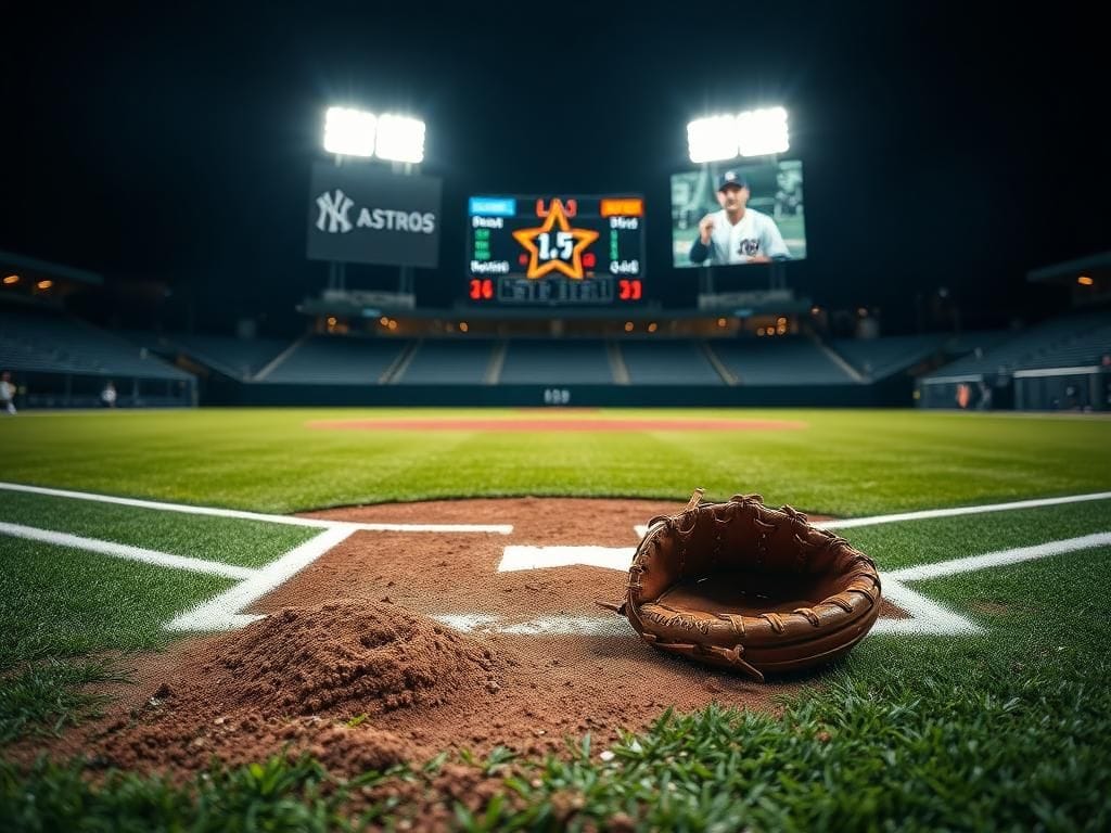 Flick International Dramatic night scene of a baseball diamond after the Yankees vs. Astros game