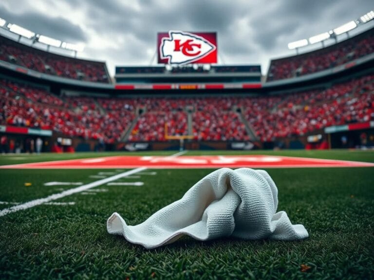 Flick International Empty football field at the stadium with Kansas City Chiefs logo in the end zone