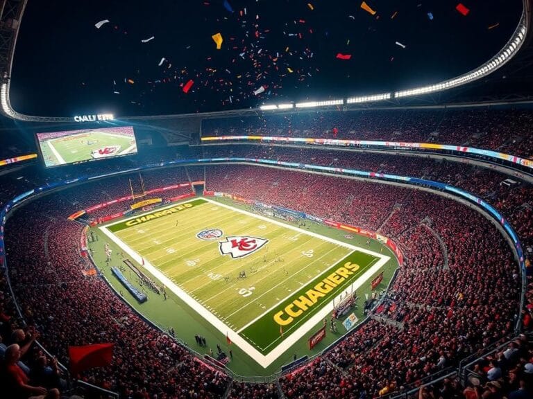Flick International Aerial view of a vibrant football stadium during an NFL game in São Paulo, Brazil, showcasing the Charger's victory.