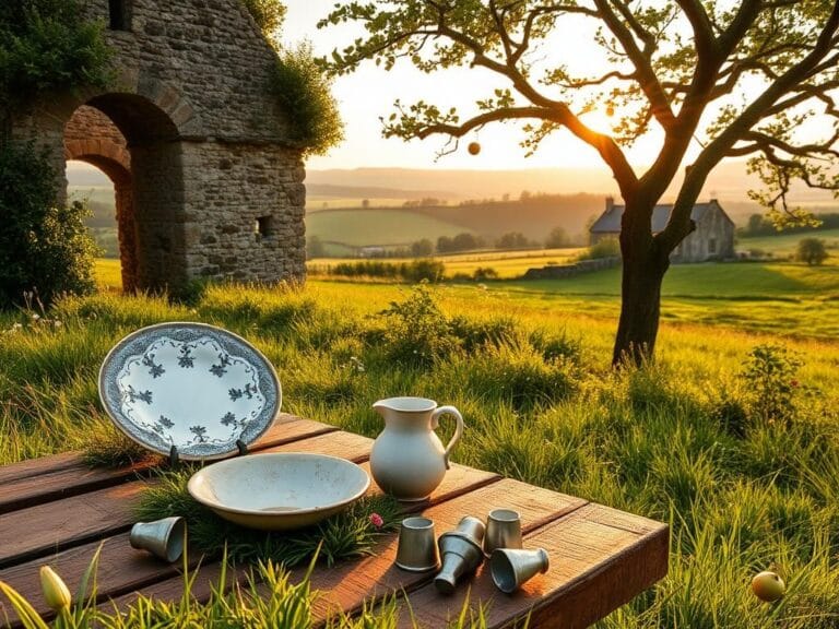 Flick International Remnants of Isaac Newton's mother's house with archaeological artifacts and apple tree